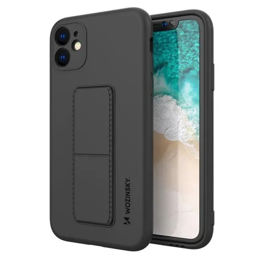 Wozinsky Kickstand Case iPhone 12 Pro szilikon tok kitámasztóval fekete