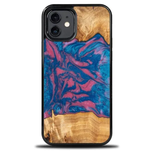 Fa és gyanta tok iPhone 12/12 Pro-hoz Bewood Egyedi Vegas - Rózsaszín és Kék tok Fa és gyanta tok iPhone 12/12 Pro-hoz Bewood Egyedi Vegas - Rózsaszín és Kék tok