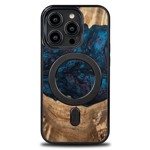 iPhone 15 Pro MagSafe Bewood Unique Neptun fa és gyanta tok - Sötétkék/Fekete