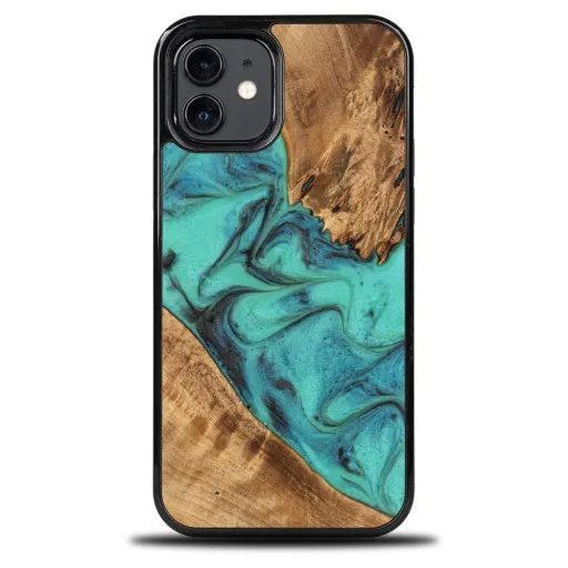 Bewood Unique Türkiz iPhone 12/12 Pro fa és gyanta tok - Türkiz Fekete tok