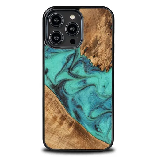 iPhone 15 Pro Max Bewood Unique türkiz fa és gyanta tok - Türkiz és fekete tok iPhone 15 Pro Max Bewood Unique türkiz fa és gyanta tok - Türkiz és fekete tok