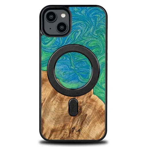 Bewood Unique MagSafe Tokyo fa- és műgyanta tok iPhone 15 Plushoz - Zöld és Kék Bewood Unique MagSafe Tokyo fa- és műgyanta tok iPhone 15 Plushoz - Zöld és Kék