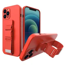 Kötél tok zselé tok pántos lánccal táskapánt iPhone XR piros tok