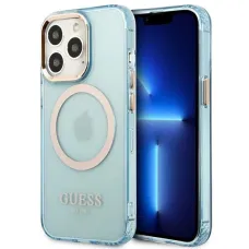 Guess Gold Outline Translucent MagSafe tok iPhone 13 Pro - kék