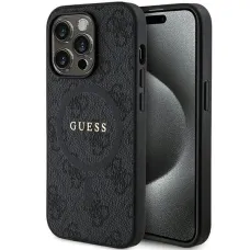 Guess 4G Kollekció Bőr Fém Logós MagSafe iPhone 14 Pro tok - Fekete