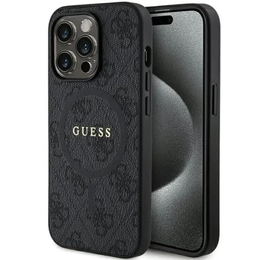 Guess 4G Kollekció Bőr Fém Logós MagSafe iPhone 14 Pro tok - Fekete Guess 4G Kollekció Bőr Fém Logós MagSafe iPhone 14 Pro tok - Fekete