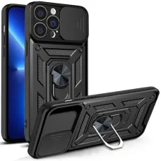 Hybrid Armor Camshield tok iPhone 13 Pro Max kameravédő takaróval fekete