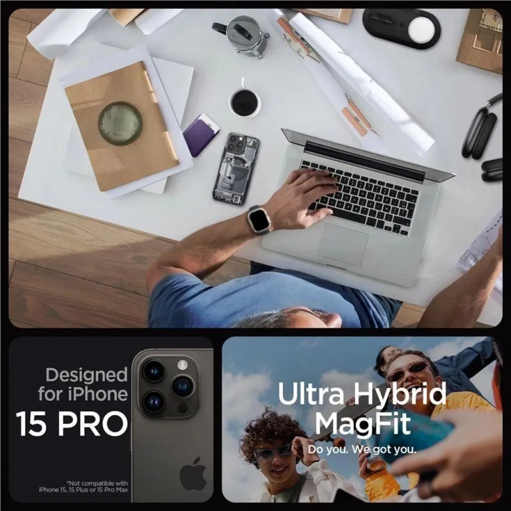  iPhone 15 Pro Sötétszürke (Zero One minta) Spigen Ultra Hybrid Mag tok MagSafe tok - 8