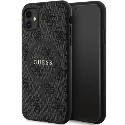 Original GUESS 4G Collection bőrtok fém logóval és MagSafe kompatibilitással GUHMN61G4GFRK iPhone 11 fekete tok