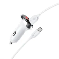 Borofone Autós töltő BZ15 Auspicious - 2xUSB - 2,4A USB Type C kábellel fehér