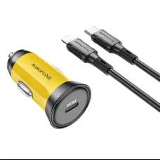 Borofone Autós töltő BZ26 Searcher - Típ. C - PD 30W 3A Type C - Lightning kábellel sárga