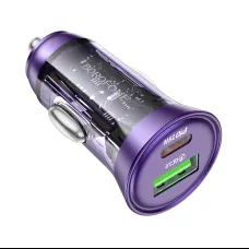 Borofone autós töltő BZ26A Shadow - USB + Type C - PD 43W 3A átlátszó-lila