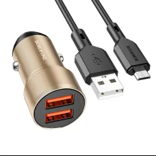 Borofone autós töltő BZ19 Wisdom - 2xUSB - 12W USB-Micro USB kábellel arany