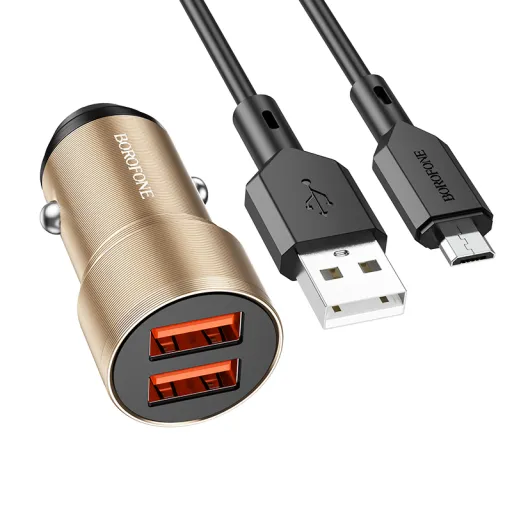 Borofone autós töltő BZ19 Wisdom - 2xUSB - 12W USB-Micro USB kábellel arany