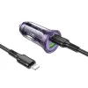 Borofone autós töltő BZ26A Shadow - USB + Type C - PD 43W 3A Type C - Lightning kábellel áttetsző-lila - 0. kép