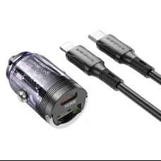 Borofone autós töltő BBZ29A Talented - USB + Type C - QC 3.0 PD 36W 3A Type C to Lightning kábellel átlátszó-lila