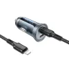 Borofone autós töltő BZ26B Discovery - 2xType C - PD 45W 3A Type C to Lightning kábellel átlátszó-kék - 0. kép