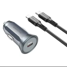 Borofone autós töltő BZ26 Searcher - Type-C - PD 30W 3A Type-C to Lightning kábellel szürke