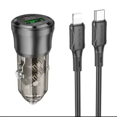Borofone Autós töltő BZ25 Journey - USB + Type C - PD 38W 3A Type C-ről Lightning-re kábellel fekete