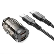 Borofone autós töltő BZ29B Kiemelkedő - 2xType C - PD 36W 3A Type C to Lightning kábellel átlátszó-fekete