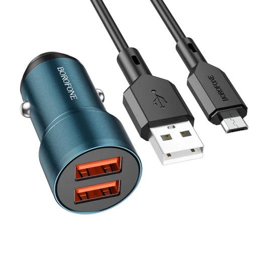 Borofone autós töltő BZ19 Wisdom - 2xUSB - 12W USB-Micro USB kábellel kék