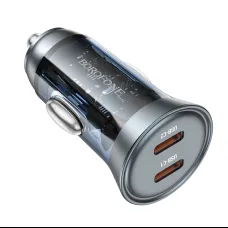 Borofone autós töltő BZ26B Discovery - 2xType C - PD 45W 3A átlátszó-kék