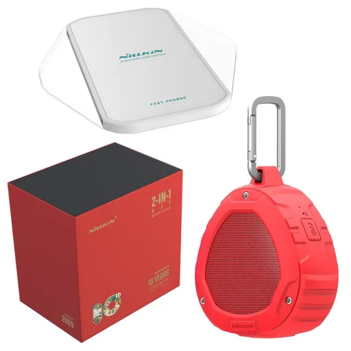 Nillkin ajándékcsomag vezeték nélküli bluetooth hangszóró és Qi gyorstöltő piros