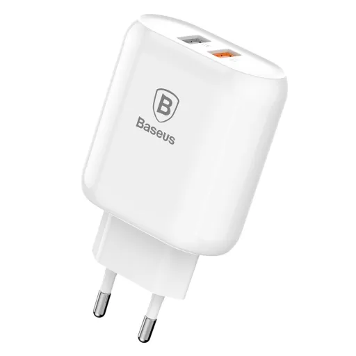 Baseus Bojure hálózati töltő adapter 2xUSB 3A 3.0 QC 3.0 23W fehér