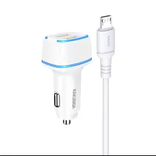 KAKU Autós Töltő KSC-528 Shengyu - 2xUSB - 2,8A USB-Micro USB kábellel fehér