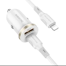 Borofone autós töltő BZ22 Scenery - USB + Type C - QC 3.0 PD 30W Type C - Lightning kábellel fehér