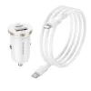 Borofone autós töltő BZ22 Scenery - USB + Type C - QC 3.0 PD 30W Type C - Lightning kábellel fehér - 4. kép