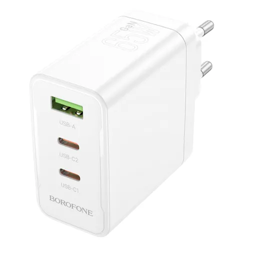 Borofone fali töltő BN12 Manager - USB + 2xType-C - PD 65W 3A fehér