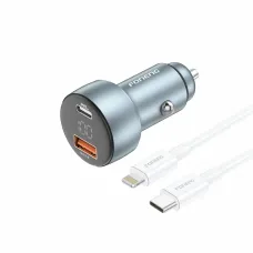 Foneng autós töltő C18 - USB + Type C - PD 48W 3A Type C - Lightning kábellel szürke