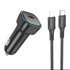 Borofone BZ28 Trophie autós töltő - Type C - PD 30W 3A Type C - Lightning kábel fekete