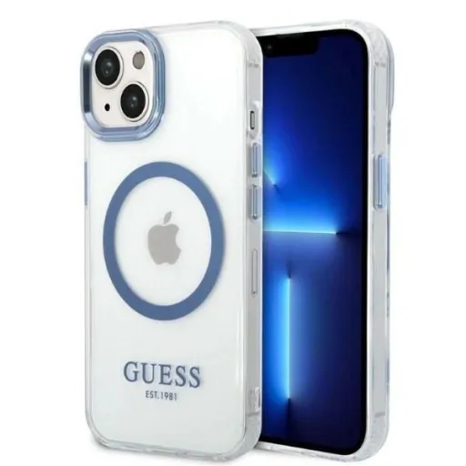 Guess Metal Outline MagSafe tok iPhone 14 Plus - kék