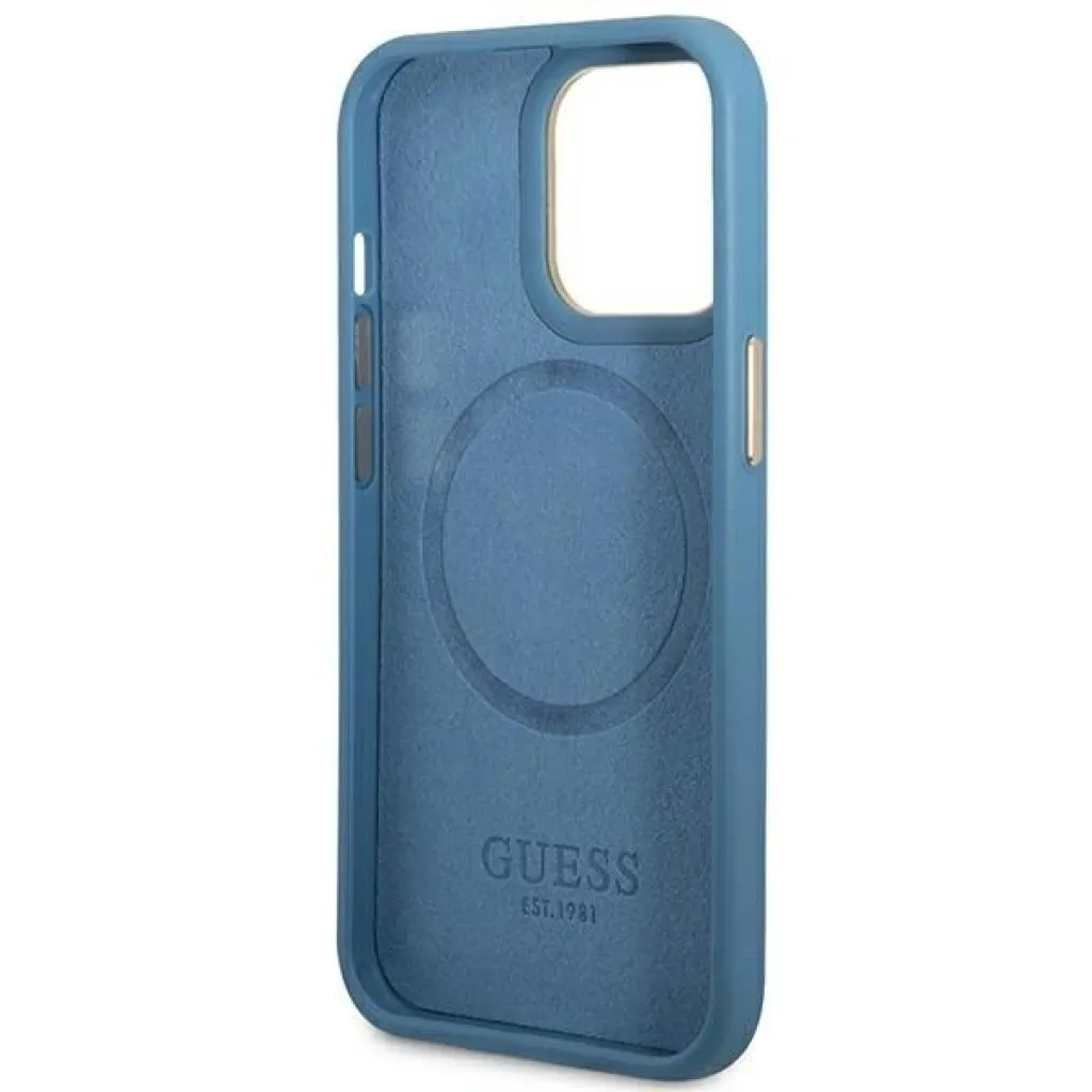 Guess GUHMP14LU4GPRB iPhone 14 Pro 6,1" kék/kék kemény tok 4G Logo Plate MagSafe tok - 7