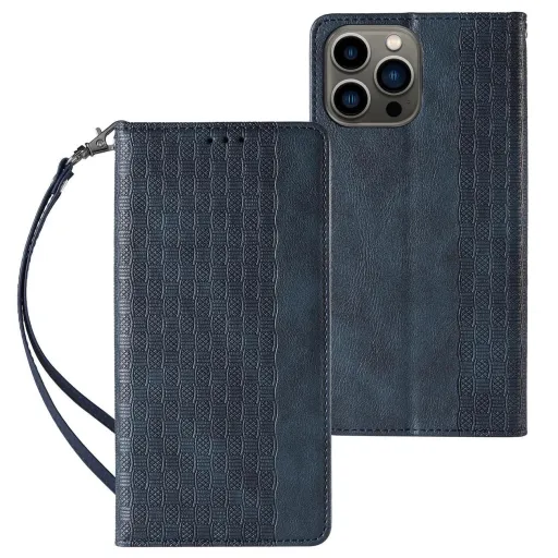 Magnet Strap tok iPhone 12 Pro Max Pouch Wallet + Mini Lánc Medál Kék