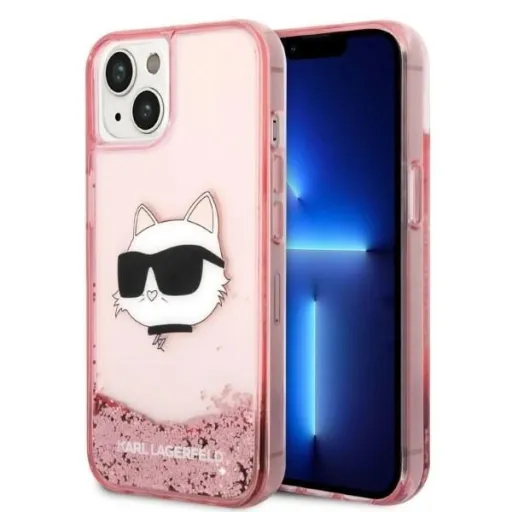 Karl Lagerfeld Glitter Choupette Head tok iPhone 14 Plus - rózsaszín