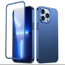 Joyroom 360 Full Case elülső és hátsó fedél iPhone 13 Pro Max + edzett üveg kijelzővédő, kék (JR-BP928 kék) tok