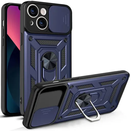 Hybrid Armor Camshield iPhone 13 tok kamerafedéllel, kék