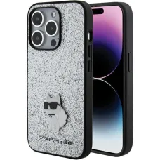 Karl Lagerfeld Glitter Choupette Logo Metal Pin tok iPhone 15 Pro - Ezüst