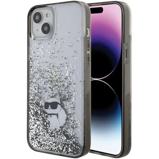 Karl Lagerfeld Liquid Glitter Choupette tok iPhone 15 Plus - átlátszó