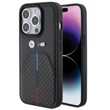 BMW Stamped Tricolor Stripe tok iPhone 15 Pro - fekete