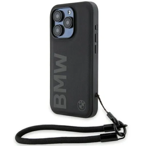 BMW Signature Leather Wordmark Cord iPhone 15 Pro tok - fekete