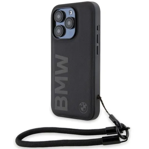 BMW Signature Leather Wordmark Cord tok iPhone 15 Pro Max - fekete