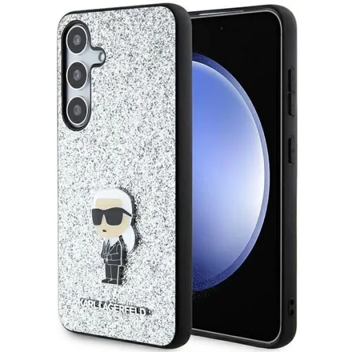 Karl Lagerfeld Fixed Glitter Ikonik Logo Metal Pin tok Samsung Galaxy S24+ - ezüst