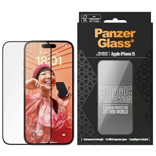 PanzerGlass Ceramic Protection kerámia üvegfólia iPhone 15-höz pozicionálóval