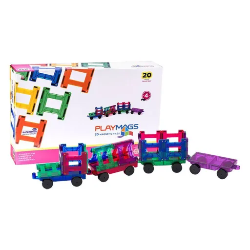 Mágneses csempék 3D vonat Playmags 155 - 20 darabos készlet