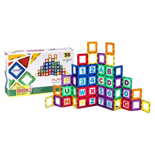Mágneses 3D betűk és számok Playmags 168 - 36 darabos készlet