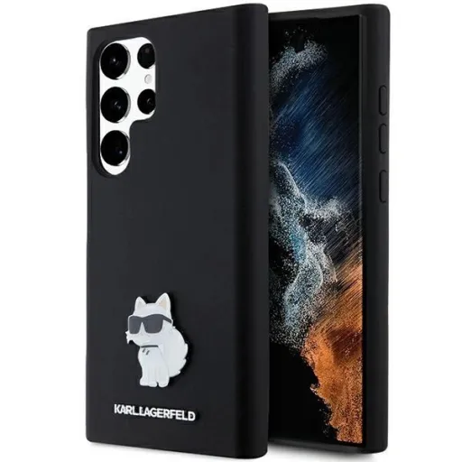 Karl Lagerfeld Szilikon Choupette Metal Pin tok Samsung Galaxy S23 Ultra-hoz - fekete